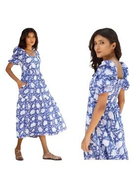 Monsoon and Beyond Estella Cotton Dress in Blue Rohida Size S